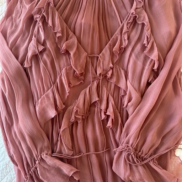 MANGO Boho Sheer Pink Ruffle Dress size 2/XS - Picture 4 of 9